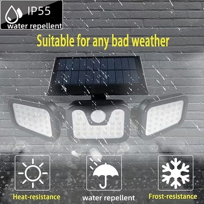 🌞💡Triple Lampe Murale Solaire 38W – Ultra Lumineuse – Détecteur de Mouvement – 3 Têtes Orientables – Imperméable IP65 🌧️🏡