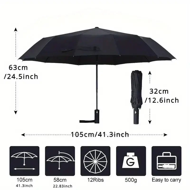 Parapluie Pliant Coupe-Vent Anti-UV Imperméable — Grand, Coloré, Durable — Idéal pour la météo de Conakry ☔🌧️