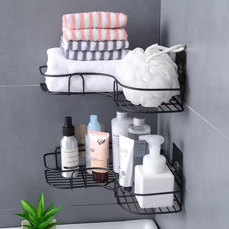 🚿🍳🖤 ÉTAGÈRE D’ANGLE MURALE POUR SALLE DE BAIN & CUISINE  ✨ 🧴 🛡️ ANTI-ROUILLE ULTRA DURABLE