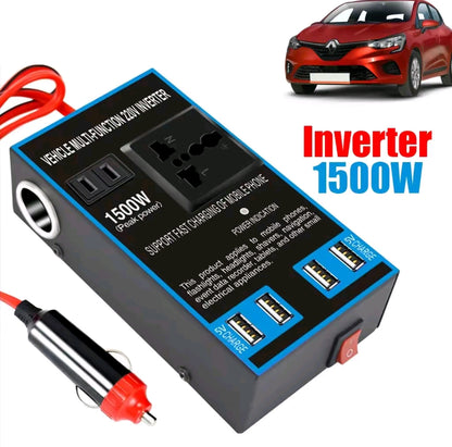 ⚡ Convertisseur Auto 🚗 puissance 1500 W et démarreur de batterie –🔌 Alimentation → 110V/220V • 4 USB 🔋 + Prise Secteur