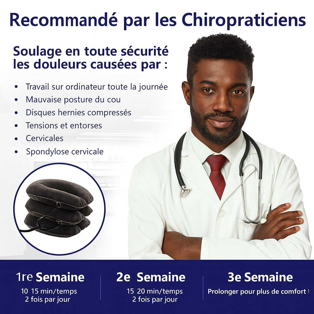 🧘‍♀️ Collier de traction cervicale gonflable — Soulage la nuque, ajustable & portable (tour de cou 30–43 cm)