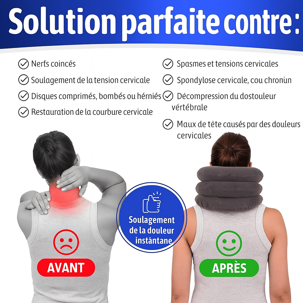 🧘‍♀️ Collier de traction cervicale gonflable — Soulage la nuque, ajustable & portable (tour de cou 30–43 cm)