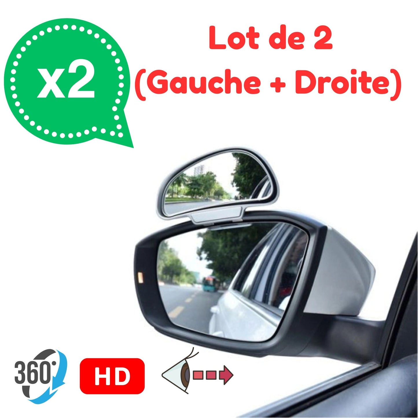 🚗👁️ Rétroviseurs d’angle mort grand angle 360° — lot de 2 (gauche + droite) — réglables & haute visibilité (Solide ABS métal + verre HD)