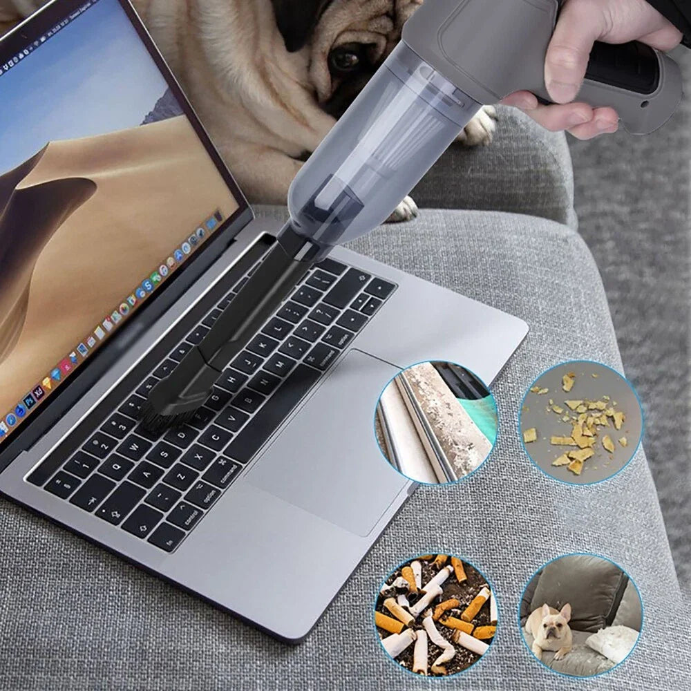 🚗🏠 Aspirateur sans fil Automobile & Maison — Mini aspirateur portatif 120 W, 5000 Pa, USB rechargeable, léger, sec & humide, brosse 2-en-1