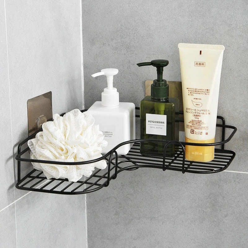 🚿🍳🖤 ÉTAGÈRE D’ANGLE MURALE POUR SALLE DE BAIN & CUISINE  ✨ 🧴 🛡️ ANTI-ROUILLE ULTRA DURABLE